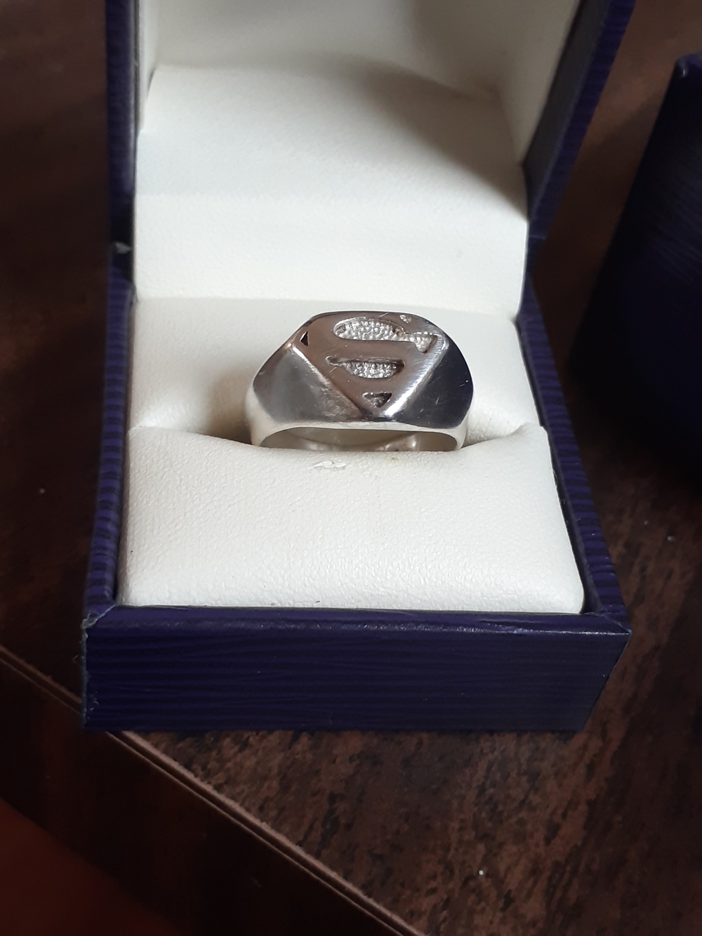 Men's Vintage Silver Superman Signet Ring - Polished .925 Sterling Silver